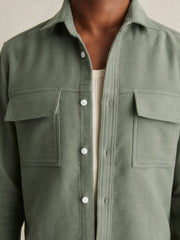 Men Moleskin-Cotton Twin-Pocket Overshirt in Green