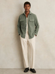 Men Moleskin-Cotton Twin-Pocket Overshirt in Green