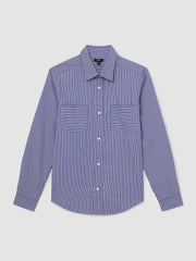 Men Cotton-Poplin Stripe Twin-Pocket Shirt in Blue/White