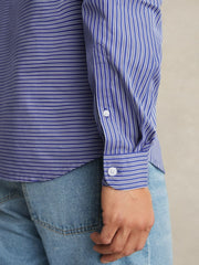 Men Cotton-Poplin Stripe Twin-Pocket Shirt in Blue/White
