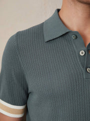 Men | Ché Cotton Knit Polo Shirt in Airforce Blue
