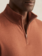 Men Merino Wool Half-Zip Jumper in Cinnamon Brown
