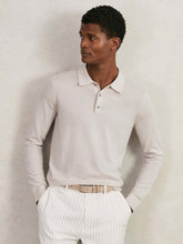 Men Merino Wool Long-Sleeve Polo Shirt in Beige