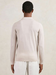 Men Merino Wool Long-Sleeve Polo Shirt in Beige