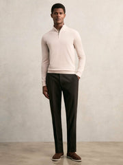 Men Merino Wool Half-Zip Jumper in Beige