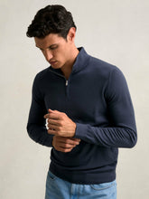 Men Merino Wool Half-Zip Jumper in Midnight Navy