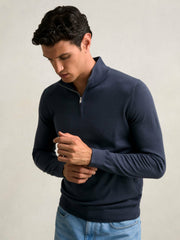 Men Merino Wool Half-Zip Jumper in Midnight Navy
