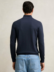 Men Merino Wool Half-Zip Jumper in Midnight Navy