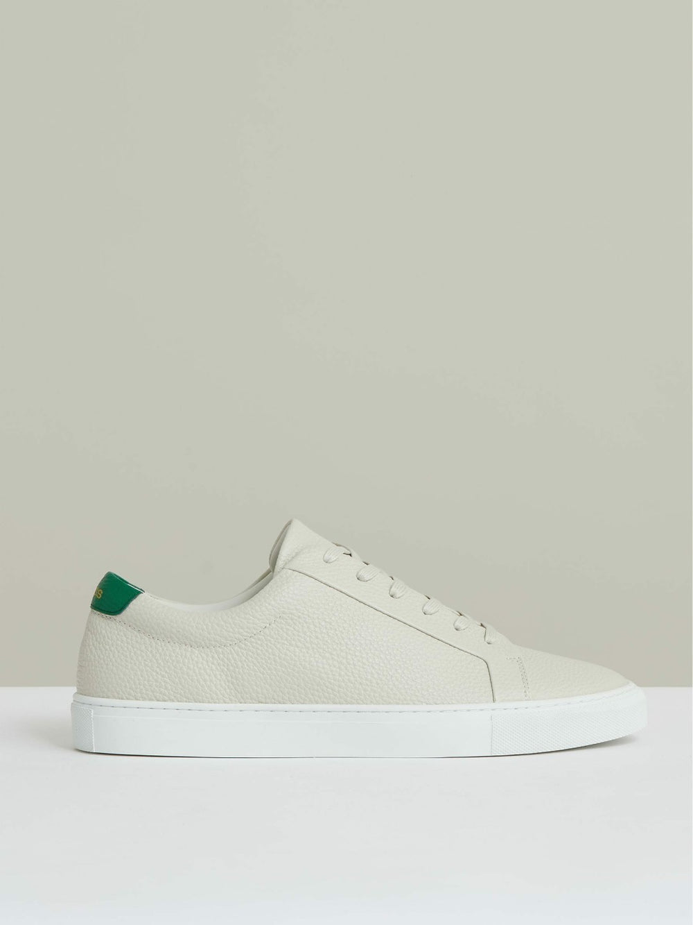 Men Tumbled-Leather Low-Top Trainers in Off White/Green