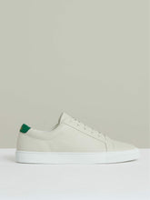Men Tumbled-Leather Low-Top Trainers in Off White/Green
