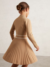 Children & Baby 9-13 yrs Button-Detail Stripe Knitted Dress in Camel