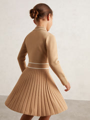 Children & Baby 9-13 yrs Button-Detail Stripe Knitted Dress in Camel