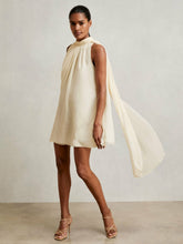 Women Draped Chiffon Sleeveless Mini Dress in Ivory