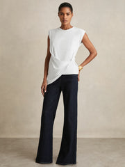 Women Cotton Drape T-Shirt in White