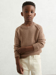 Children & Baby 3-9 yrs Wool-Cashmere Reverse-Seam Jumper in Camel