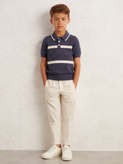 Children & Baby 3-9 yrs Cotton Logo-Embossed Knit Polo Shirt in Indigo Blue/White