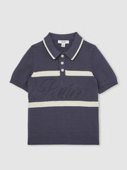 Children & Baby 3-9 yrs Cotton Logo-Embossed Knit Polo Shirt in Indigo Blue/White