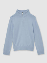 Children & Baby 13-14 yrs Merino Wool Half-Zip Funnel Neck Jumper in Soft Blue Melange