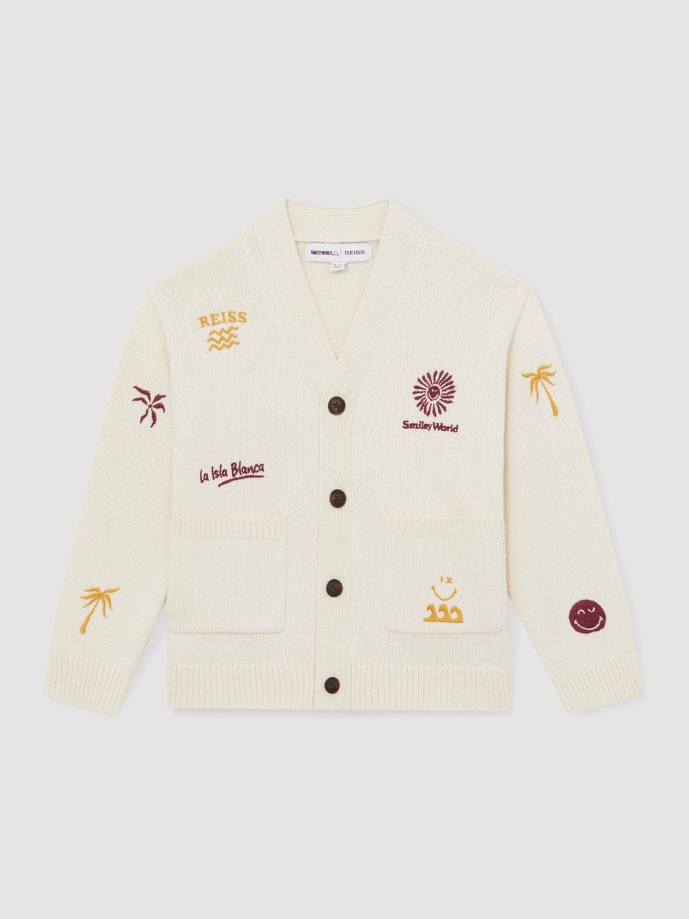 Children & Baby 13-14 yrs SmileyWorld Embroidery Cardigan Unisex Fit in Off White
