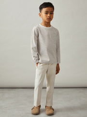 Children & Baby 13-14 yrs Stretch-Cotton Stripe T-Shirt in Off White/Camel