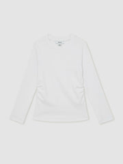 Children & Baby 4-9 yrs Cotton Ruched Long-Sleeve T-Shirt with Stretch in Ivory