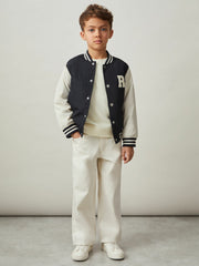Children & Baby 3-9 yrs Colour-Block Varsity Bomber Jacket in Navy/ Off White