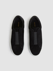 Men Suede Slip-On Elasticated Trainers in Black