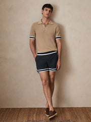 Men | Ché Cotton Knit Polo Shirt in Camel Brown