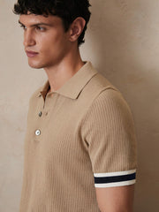 Men | Ché Cotton Knit Polo Shirt in Camel Brown