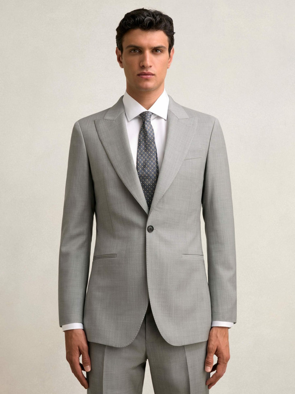 Men Slim-Fit Wool Single Breasted Suit Blazer in Mid Grey