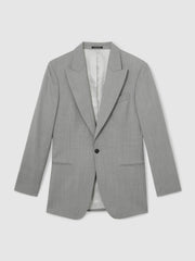 Men Slim-Fit Wool Single Breasted Suit Blazer in Mid Grey
