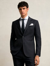Men Slim-Fit Wool Single Breasted Check Suit Blazer in Navy