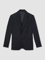 Men Slim-Fit Wool Single Breasted Check Suit Blazer in Navy