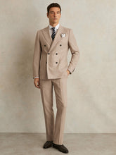 Men Slim-Fit Wool-Blend Double-Breasted Suit Blazer in Oatmeal Brown