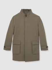 Men Hybrid Removable-Gilet Overcoat in Mushroom Brown