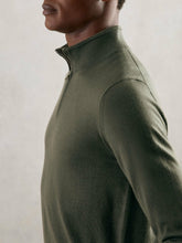 Men Merino Wool Half-Zip Jumper in Kale Green