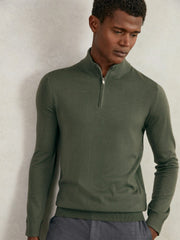 Men Merino Wool Half-Zip Jumper in Kale Green