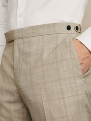 Men Slim-Fit Wool Check Suit Trousers in Oatmeal Brown