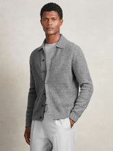 Men Wool Button Through Pointelle Shirt in Mid Grey