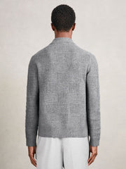 Men Wool Button Through Pointelle Shirt in Mid Grey