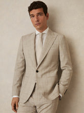 Men Slim-Fit Single-Breasted Wool Check Suit Blazer in Oatmeal Brown