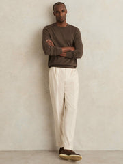 Men Merino-Wool Crew-Neck Jumper in Chocolate Brown