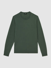 Men Merino-Wool Crew-Neck Jumper in Kale Green