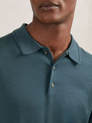 Men Merino Wool Long-Sleeve Polo Shirt in Orion Blue