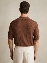 Men Jacquard Loop-Stitch Polo Shirt in Tobacco
