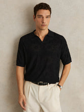 Men Jacquard Loop-Stitch Polo Shirt in Navy