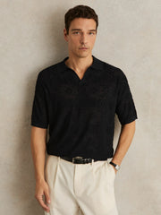 Men Jacquard Loop-Stitch Polo Shirt in Navy