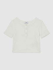 Children & Baby 3-9 yrs Cotton Pointelle Button T-Shirt in Ivory