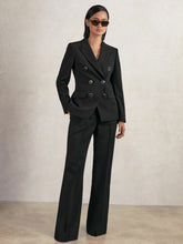 Women Wool-Blend Double-Breasted Blazer in Black