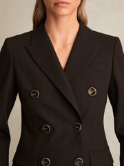 Women Wool-Blend Double-Breasted Blazer in Chocolate Brown